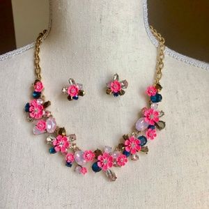 J.Crew Posey Pink Flower Necklace and Earrings Set